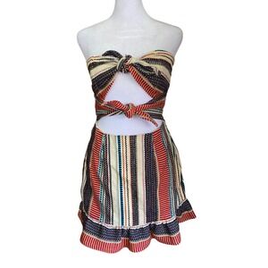 Tularosa Woven Striped Cutout Tie Front Mini Dress Small Boho Resort Festival